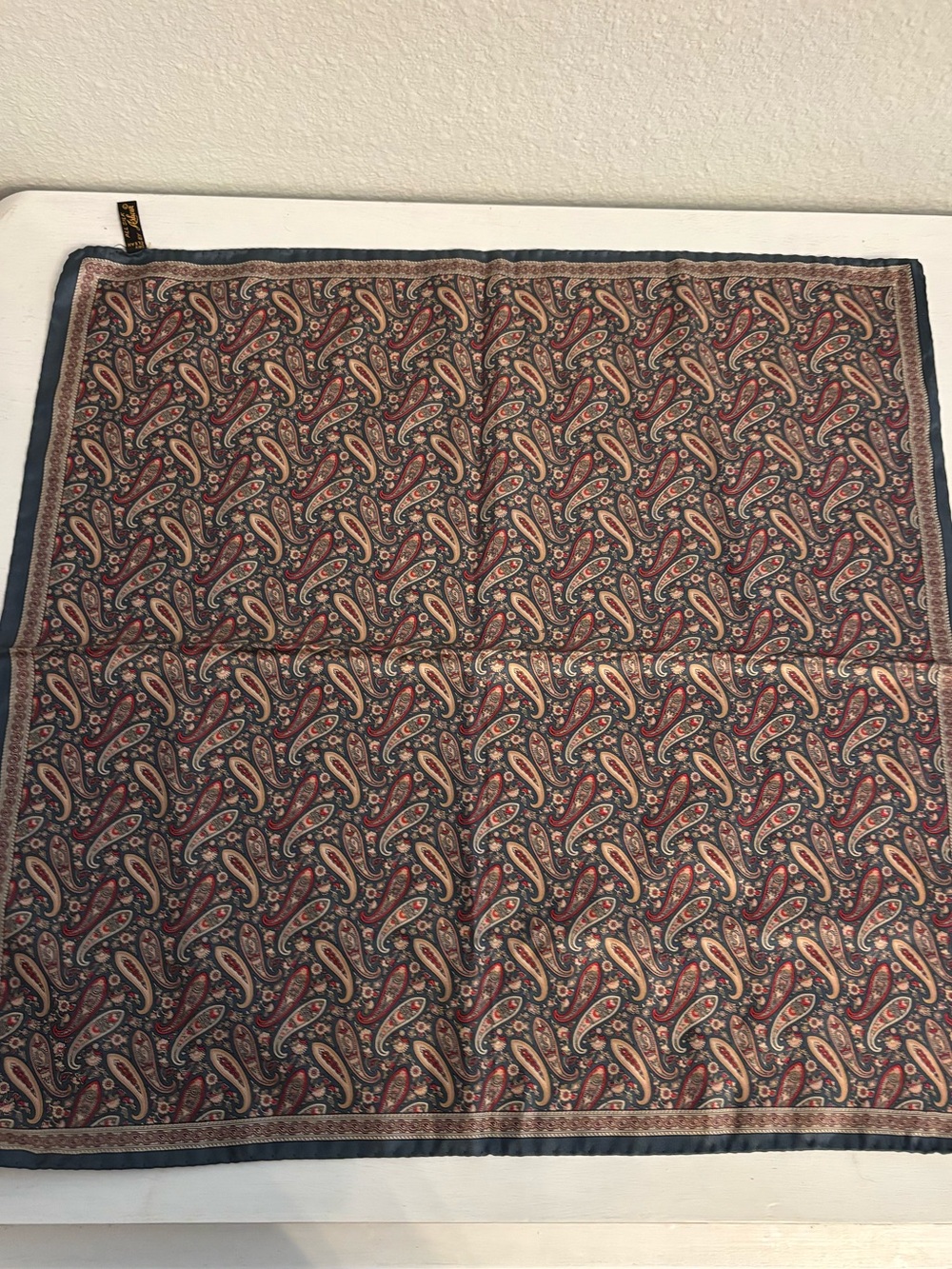 Vintage Paisley Ashear Italy Silk Hand Rolled Square Scarf 18.5x18.5
